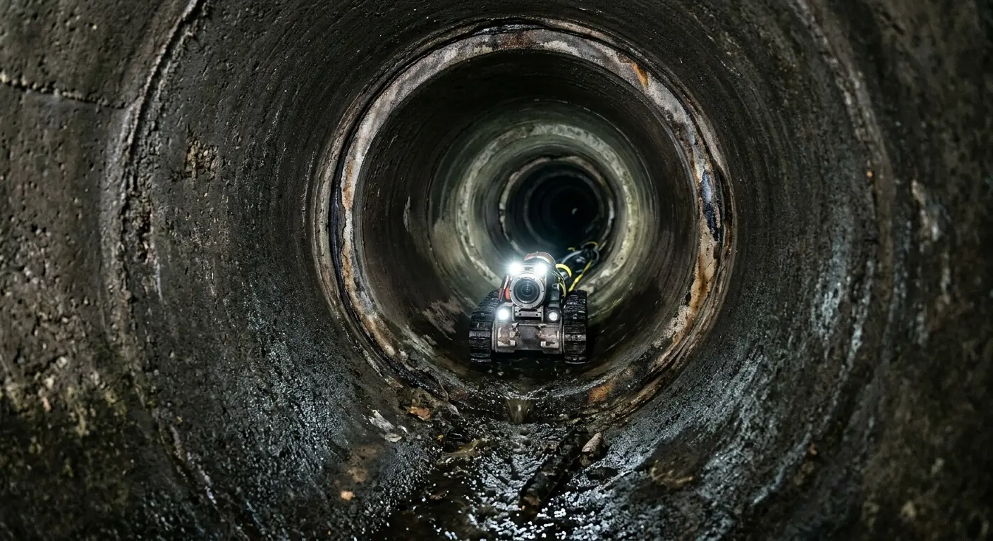 Robotic sewer camera inspecting pipe interior for Drain Snake Service in Tell City