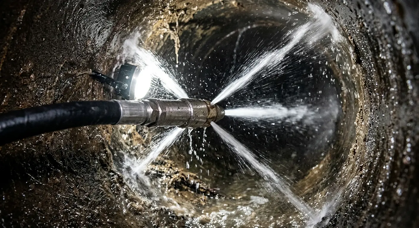 High-pressure hydro jetting nozzle cleaning sewer pipe for Storm Drain Cleaning in Tell City